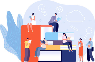 Students Studying with Books vector image