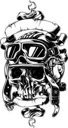 Retro Skull with Helmet & Ribbons Vector Image