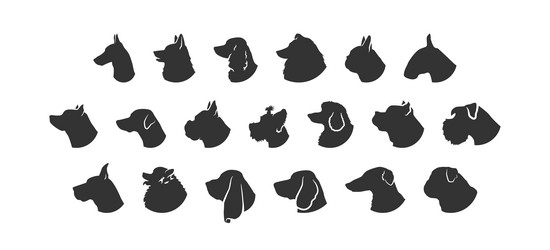 dog head silhouette breeds pet set isolated black vector