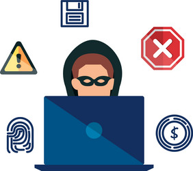 hacker using laptop with security icons vector image