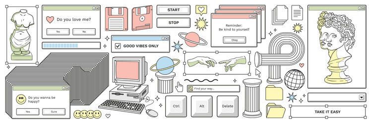 old computer aestethic retro pc elements vector image