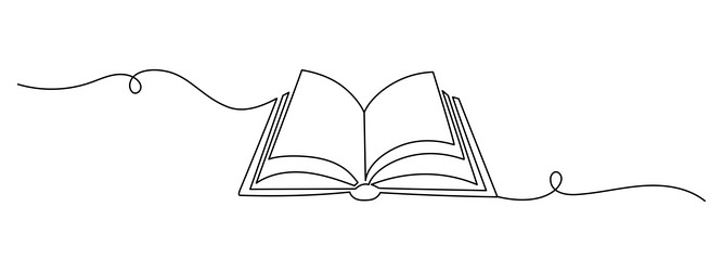 opened book with flying page in one continuous vector image