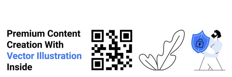 qr code shield and feather elements highlighting vector image