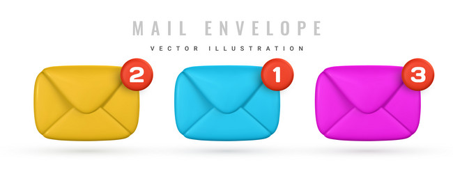 3d realistic mail envelope icon incoming vector image