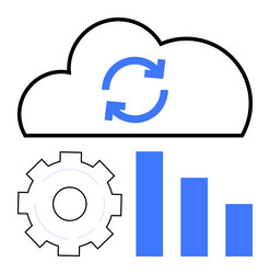 cloud synchronization with bar graphs and gear vector image