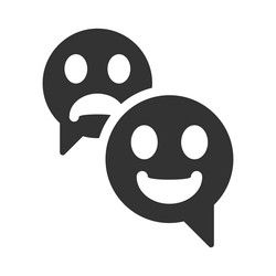 Person with speech bubble and sad face gray icon. Feedback