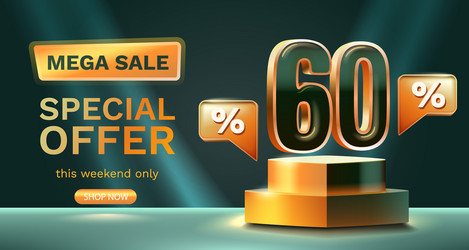 60 percent special offer mega sale check and gift vector