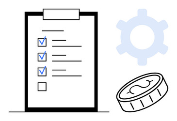 checklist with checkmarks gear and coin vector image