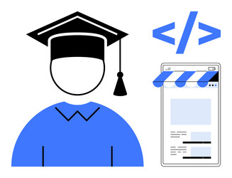graduate learning web development with code vector image