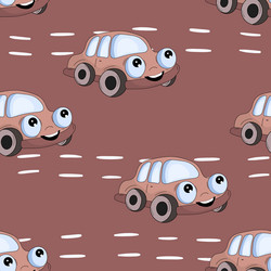seamless pattern with cute car on color background vector image