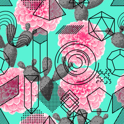 Abstract Geometric Pattern with Cacti vector image