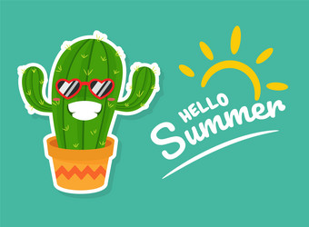 hello summer cactus wearing heart shaped Vector Image