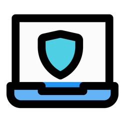 Laptop with a built-in security shield programme vector