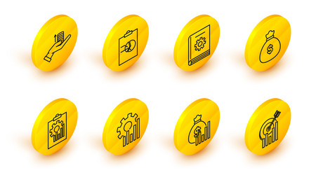 Set line target with graph chart money bag vector