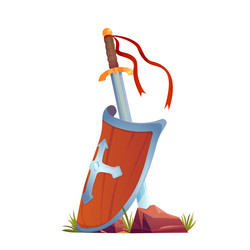 Shield and big sword isolated on white background vector