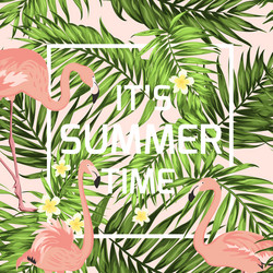 Tropical Flamingo Palm Leaves Banner Vector Image