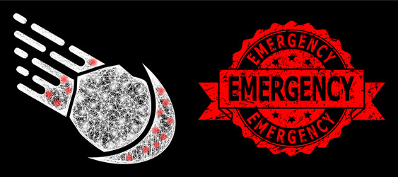 Grunge emergency seal and bright polygonal network vector