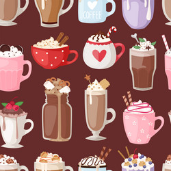 set of different coffee cups types mug with foam vector image