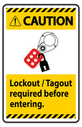 Warning sign lockout tagout required before Vector Image