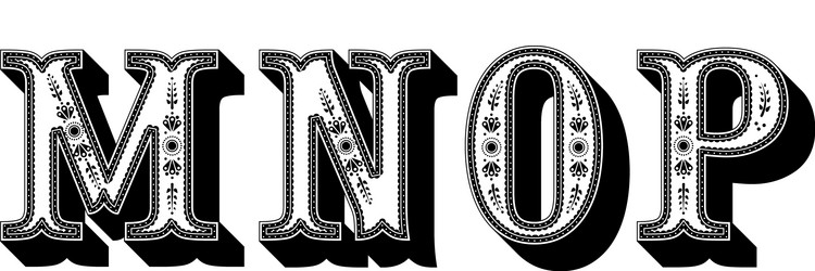 folk alphabet ornamental floral letter m n o p Vector Image