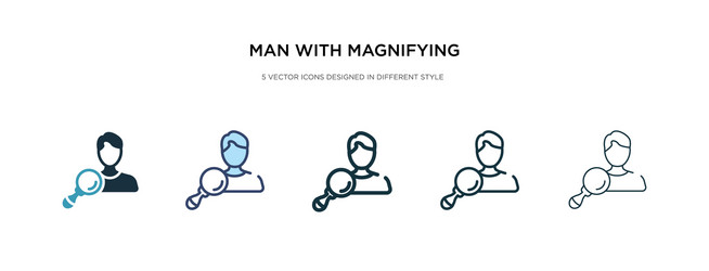 Man with magnifying flass icon in different style vector