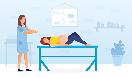 pregnant woman being examined in doctors office vector