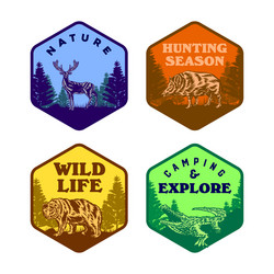 Set wild life animal badge crocodile bear deer vector