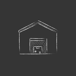 Warehouse drawn in chalk icon vector