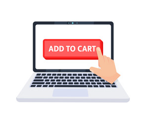 hand pointer clicking on a add to cart button vector image