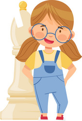 little girl standing with giant white bishop chess vector