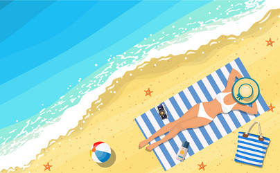 Women lying on beach and sunbathing vector