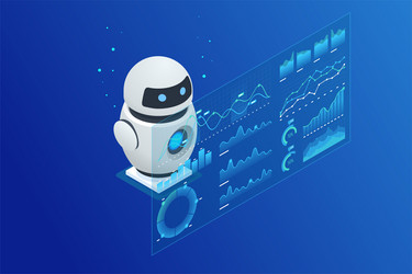 isometric ai robot interacting with digital vector image