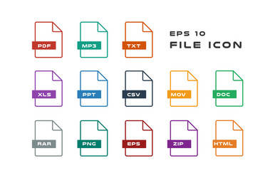 set of document labels and file formats icons pdf vector image