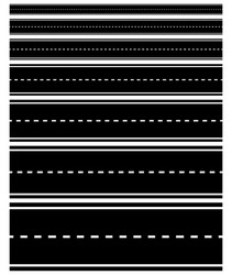 Set of repeatable road shapes with dashed lines vector