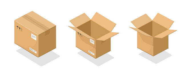 box cardboard open empty blank 3d isometric set vector