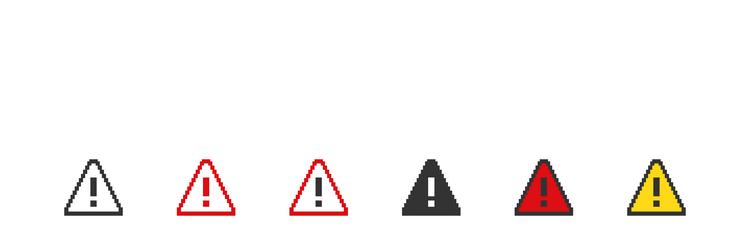 Danger sign attention pixel icons 8 bit vector