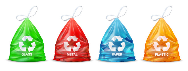 Garbage sorting bags realistic packages for glass vector