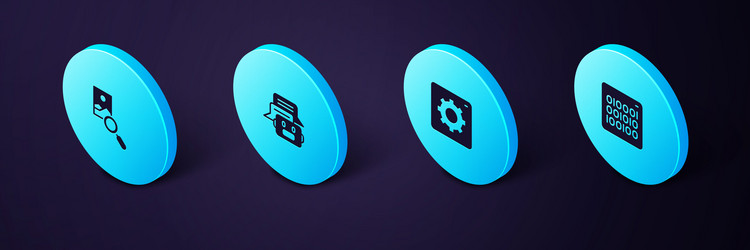 set isometric binary code computer api interface vector image