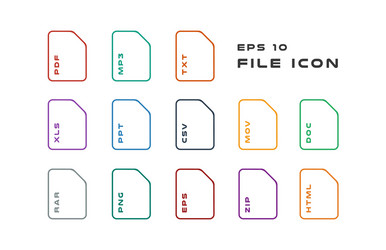 set of document labels and file formats icons pdf vector