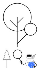 robot with magnifying glass analyzing tree diagram vector image