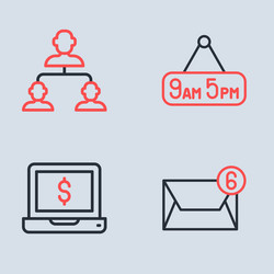 Set line from 9 to 5 job laptop with dollar mail vector