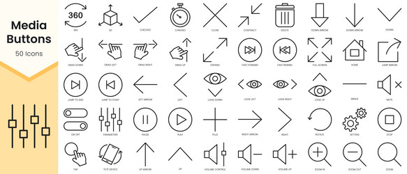 set of media buttons icons simple line art style vector image