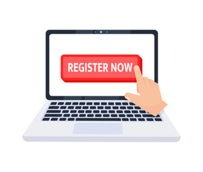 hand pointer clicking on a register now button vector image