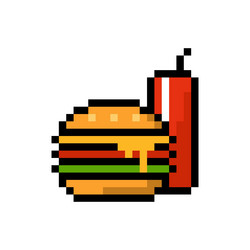 pixel hamburger with soda colorful appetizing vector image