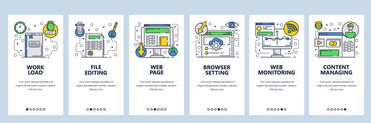 Web site onboarding screens page content vector