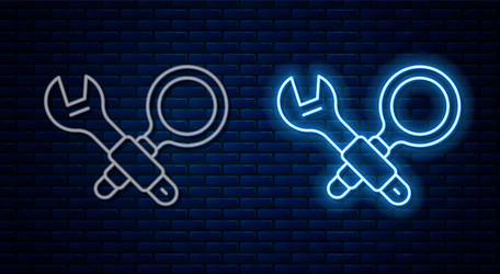 glowing neon line debugging icon isolated on brick vector image