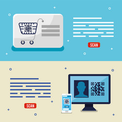qr code inside computer smartphone and cart vector image