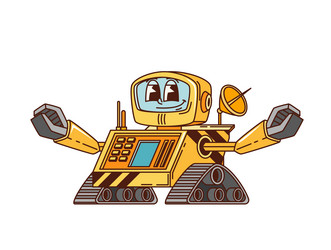 retro robot groovy cartoon character bot on wheels vector image