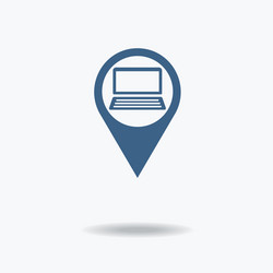 Map pointer flat icon with laptop inside vector