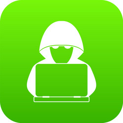 Computer hacker with laptop icon digital green vector